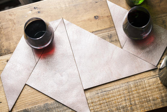 Metallic Leather Tangram Coasters by Project Room for Of A Kind Pop-up market