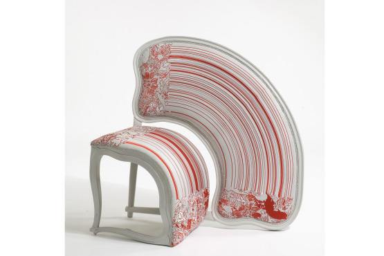 Sebastian Brajkovic
, Lathe V Chair, 2008, Bronze, embroidered upholstery