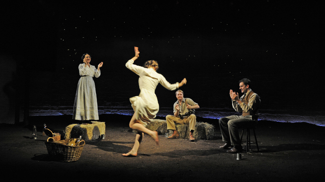 Pandora Colin (Eleanor), Hattie Morahan (Helen), Shaun Dooley (Robert) and Pip Carter (Edward) in The Dark Earth and the Light Sky. Photo credit Nobby Clark.jpg
