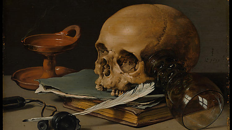 Pieter Claesz, Still Life with a Skull and a Writing Quill (1628)