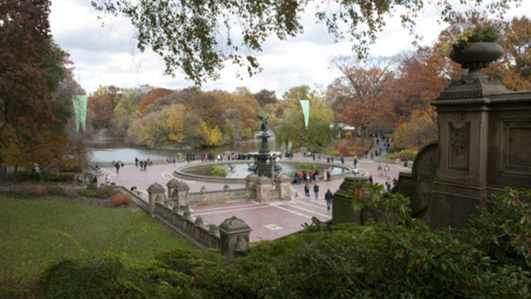 Bethesda Fountain and the lake from the terrace, Central Park, N.Y., U.S.A.