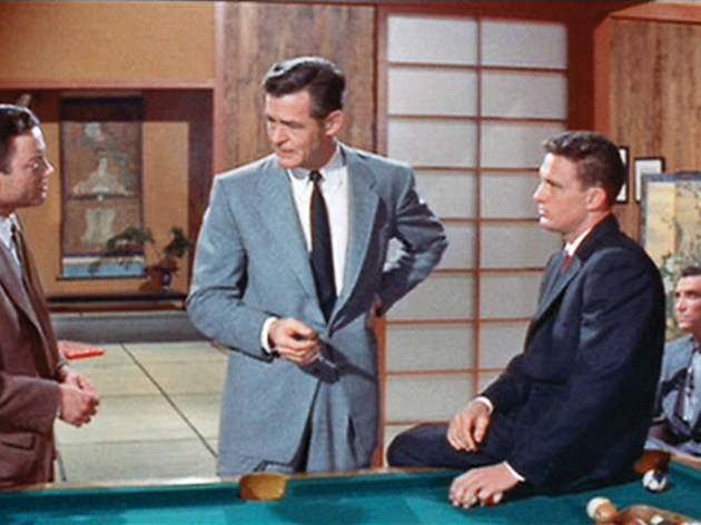 Robert Ryan, center, and Robert Stack, right, in House of Bamboo Robert Ryan, center, and Robert Stack, right, in House of Bamboo