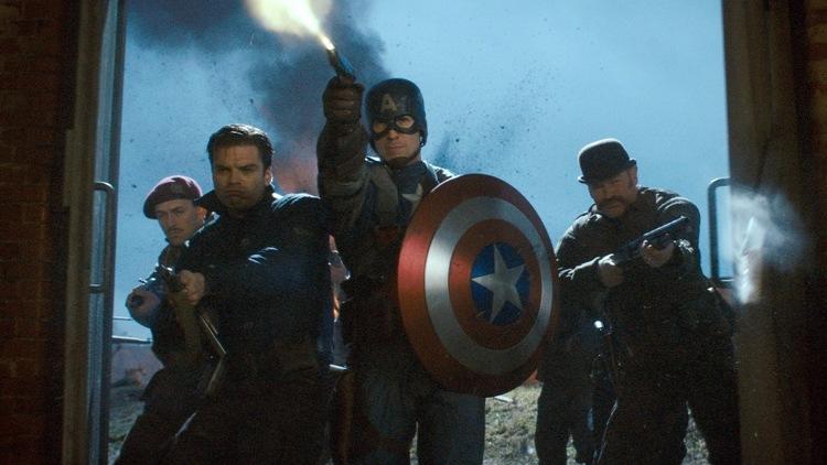 Chris Evans, center, in Captain America: The First Avenger.