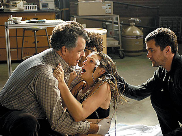 WEIRD SCIENCE Tory (with Noble, left, and Jackson) wakes from a chat with the... WEIRD SCIENCE Tory (with Noble, left, and Jackson) wakes from a chat with the dead on Fringe.
