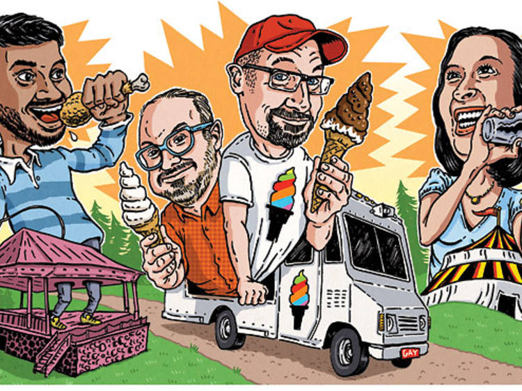 From left: Aziz Ansari, Bryan Petroff and Doug Quint of Big Gay Ice Cream, Julie Reiner