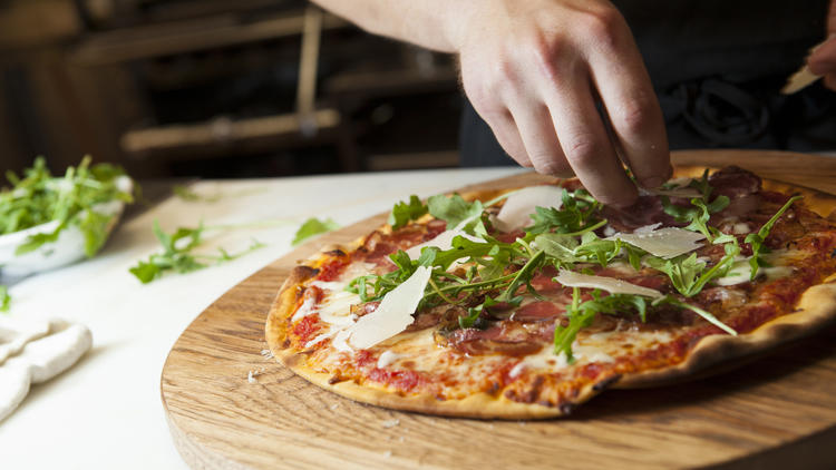 Maialona pizza (coppa, soppresata, spicy salami, arugula, parmigiano) at Nicoletta