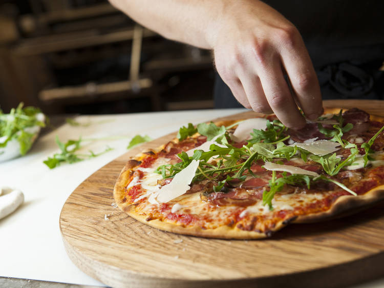 Maialona pizza (coppa, soppresata, spicy salami, arugula, parmigiano) at Nicoletta