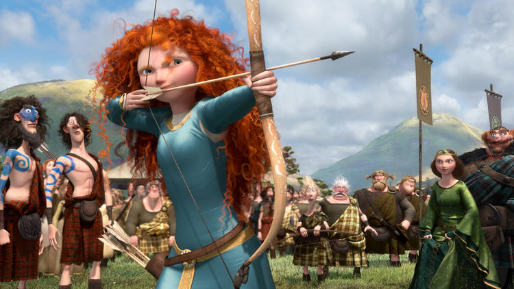 Kelly MacDonald's red-haired lass, center, in Brave