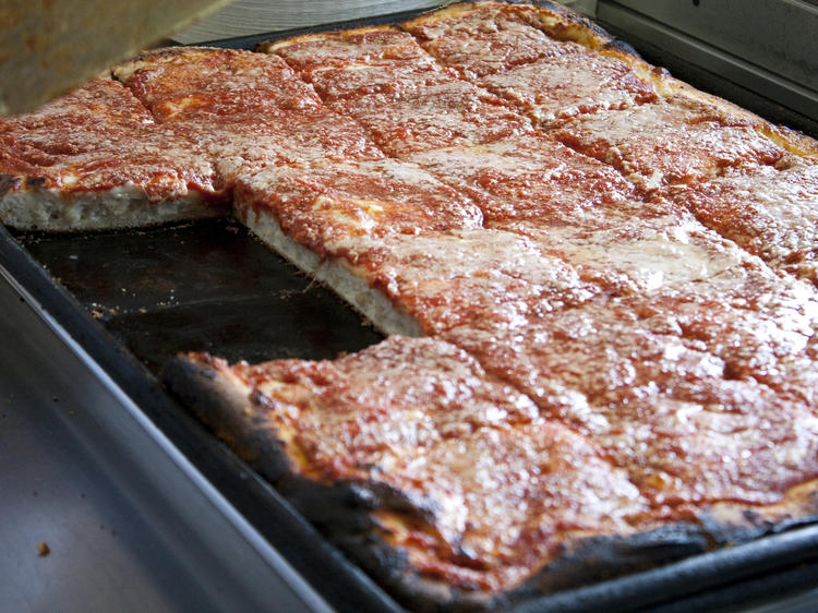 Sicilian pie at L&B Spumoni Gardens