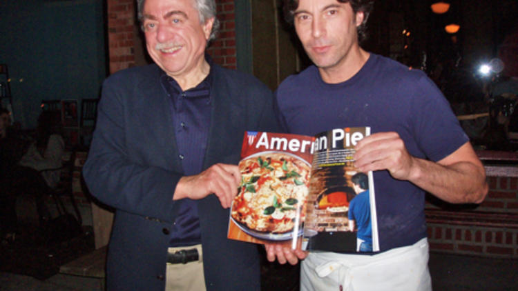 GQ's Alan Richman poses with Lucali's hunky pizzaiola, Mark Iacono.