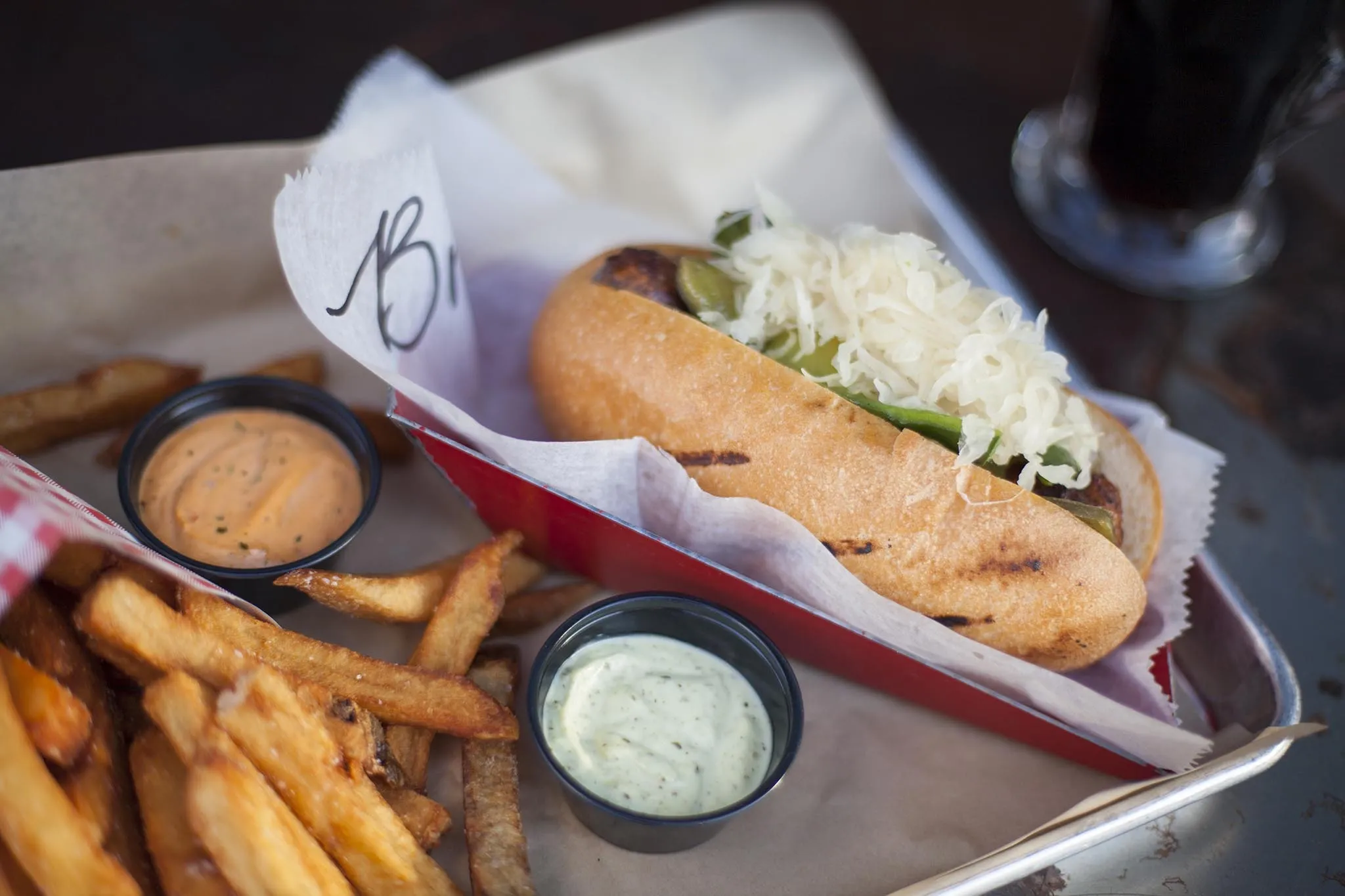 Bratwurst sausage at Wurstkuche