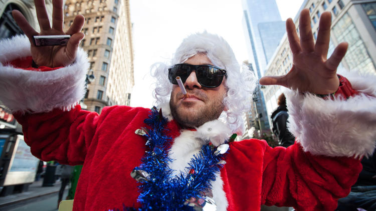 Join the majestic red herd as SantaCon stumbles across the city