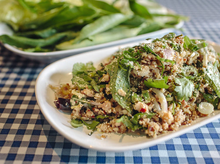 Laap plaa duuk yaang (catfish salad) at Pok Pok Ny