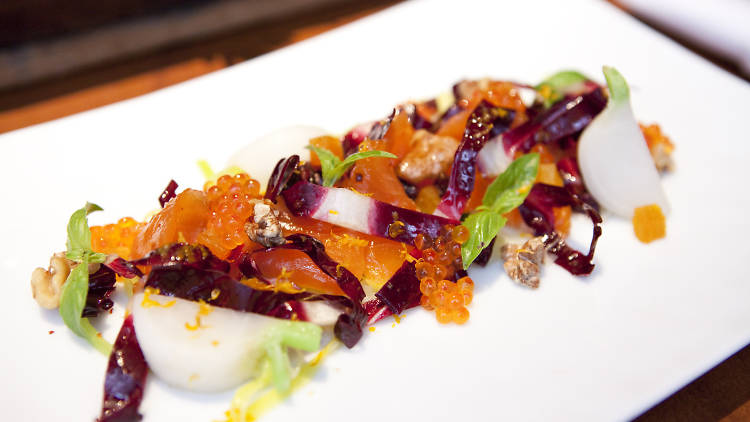 Cured arctic char with leeks, walnuts and apricots at Gramercy Tavern