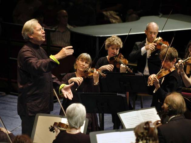 Sir John Eliot Gardiner contucts the Bach Mass in B minor at the Royal Albert Hall during the BBC's Proms.