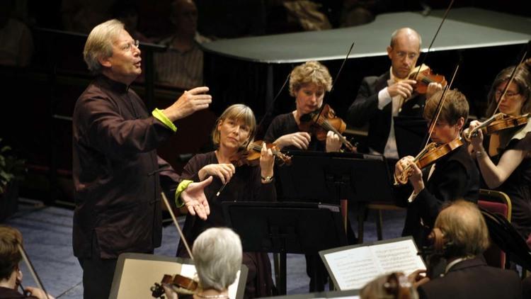 Sir John Eliot Gardiner contucts the Bach Mass in B minor at the Royal Albert Hall during the BBC's Proms.