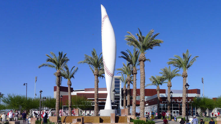 Goodyear Ballpark introduced a new, unnamed mascot before the first spring  training game between the Cleveland Indian…