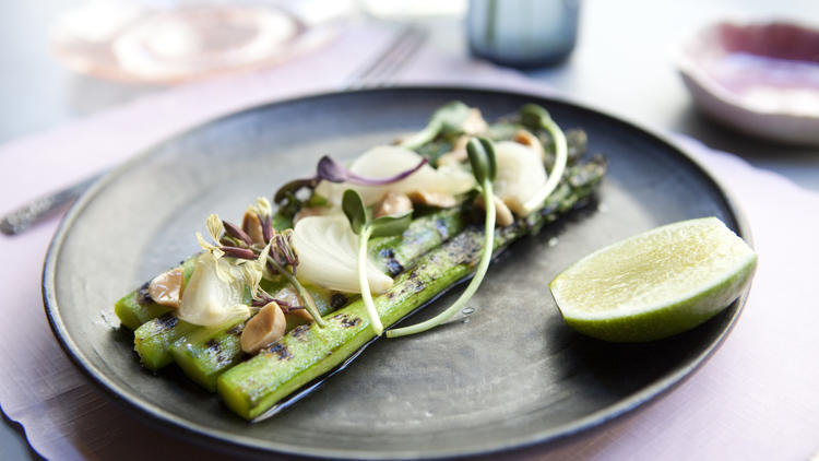 Asparagus, Marcona Almond, and Pickled Spring Onions at ABC Cocina