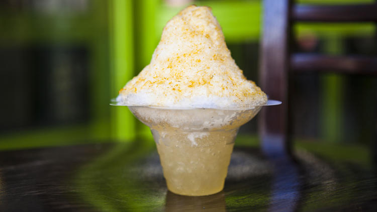 Passion fruit snow cone at Handsome Dan's 