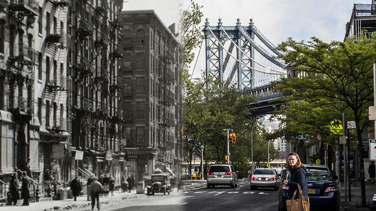 Compare vintage NYC street scenes with their modern counterparts