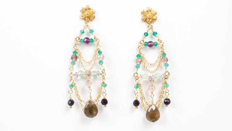 Yvone Christa gold chandelier earrings, $324 (were $405)