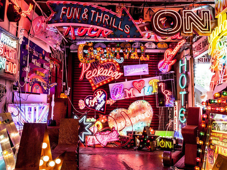 Be dazzled by a neon wonderland at God's Own Junk Yard