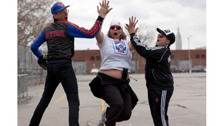 Bridget Everett, center, with members of Team Pressure