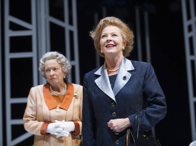A scene from Handbagged by Moira Buffini @ Tricycle. Directed by Indhu Rubasingham(Opening 1-10-13)