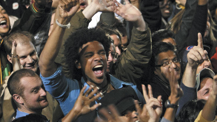 People celebrate victory in Mmabatho streets after the white