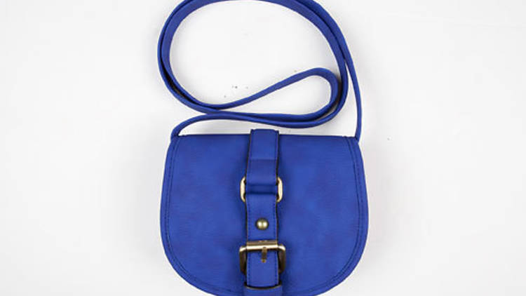 NEW Street Level Metallic Blue Faux Patent Leather Faux Fur Crossbody Bag  $68