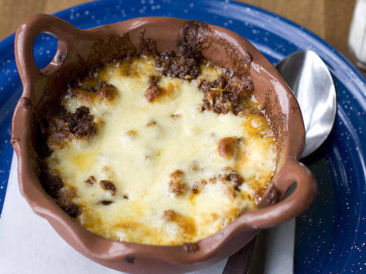 Queso fundido with chorizo at La Lagartija, Chicago, IL