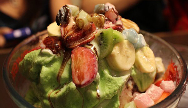 Green tea shaved ice (patbingsu) served at Miss Coffee in Koreatown Los Angeles