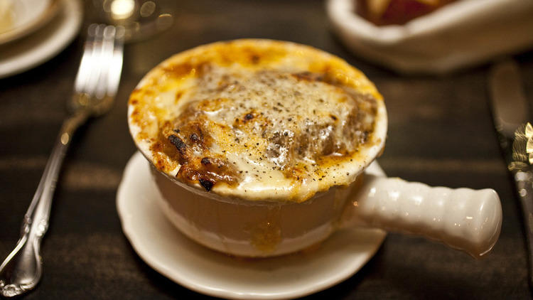 Onion-and-bone-marrow soup at M. Wells Steakhouse