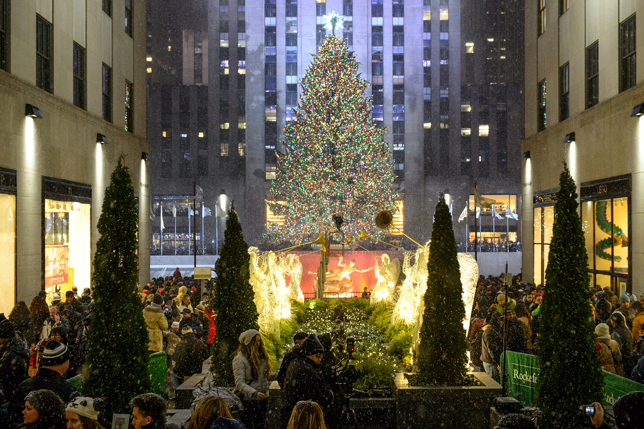 Compare vintage and current scenes of NYC during the holidays