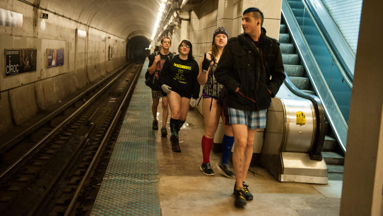 Passengers ride MAX without pants for annual event