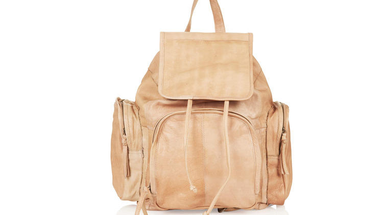 Small backpack, Calfskin & gold-tone metal, orange — Fashion