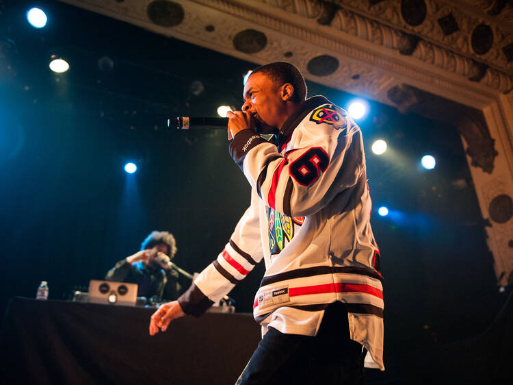 ​Schoolboy Q serves up songs from breakthrough album Oxymoron in a cloud of smoke at Metro, April 22, 2014.