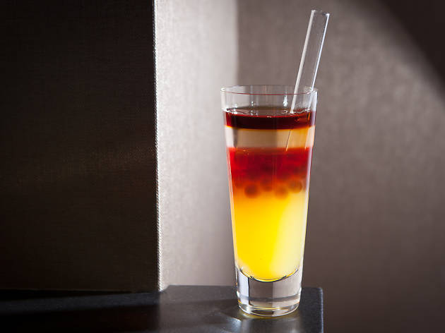 The Jungle Bird at the Aviary is made with rum spheres.