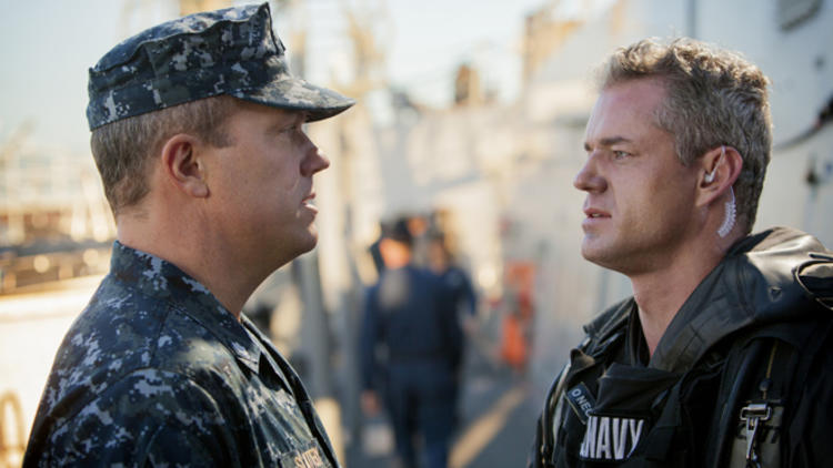 Adam Baldwin as XO Mike Slattery and Eric Dane as CO CDR Tom Chandler in <em>The Last Ship</em>