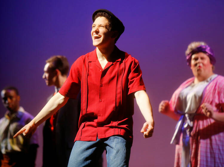 Jonah Rawitz performing as Usnavi from In the Heights alongside other finalists at the sixth annual National High School Musical Theater Awards at the Minskoff Theatre in New York City on June 30, 2014.