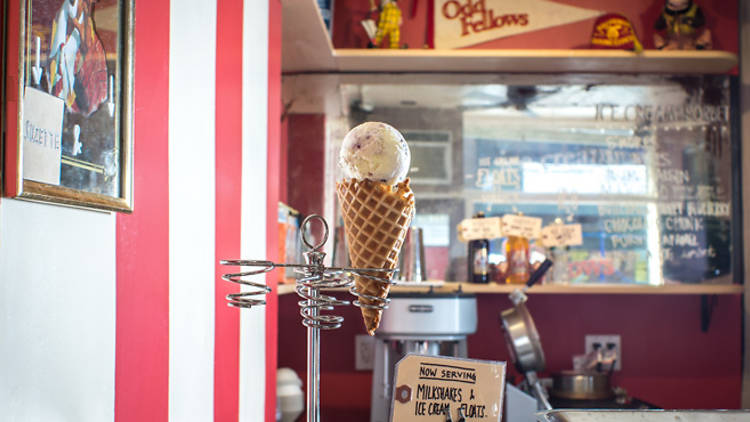 Buttermilk honey blueberry waffle cone at Oddfellows