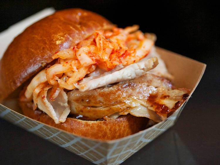 Roast pork and kimchi banh mi 