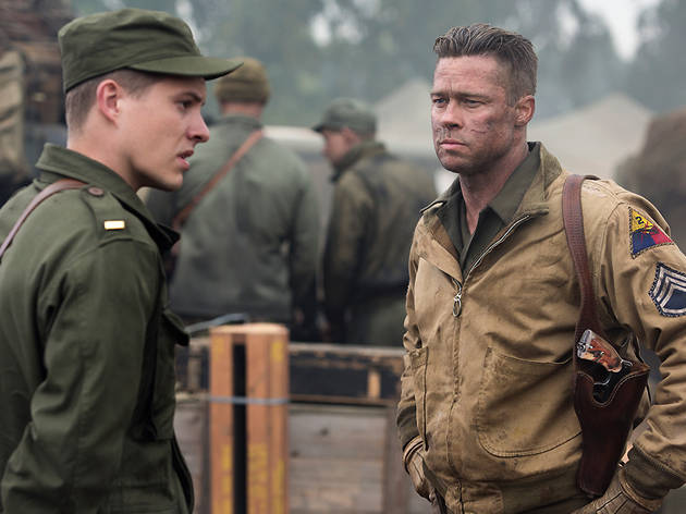 Wardaddy (Brad Pitt) gets his new orders from Lieutenant Parker (Xavier Samuel) in Columbia Pictures' FURY.