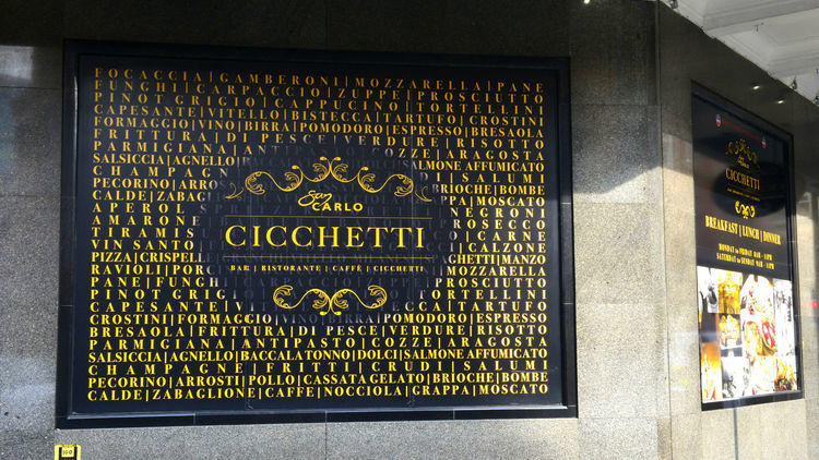 San Carlo Cicchetti, Manchester, Sign