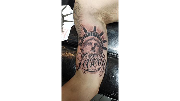 Tattoo tagged with architecture big black and grey facebook inner  forearm location miguelbohigues new york patriotic statue of liberty  twitter united states of america  inkedappcom