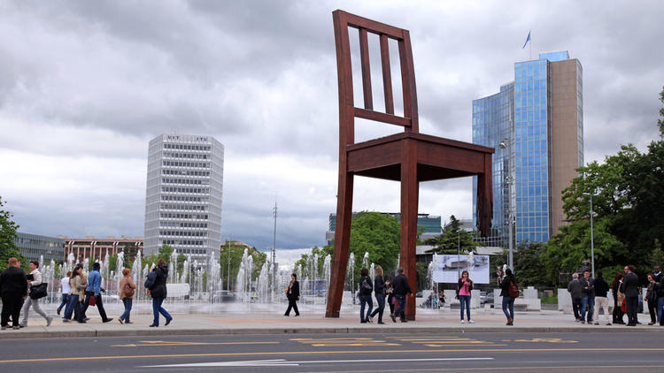 Chair sculpture, Geneva outside the United Nations