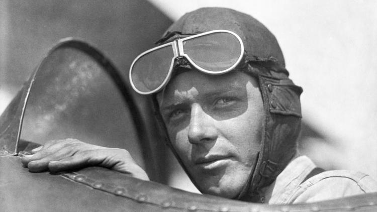 Charles Lindbergh, wearing helmet with goggles up, in an open cockpit of an airplane at Lambert Field, St Louis, Missouri, 1923. (Photo by Underwood Archives/Getty Images)