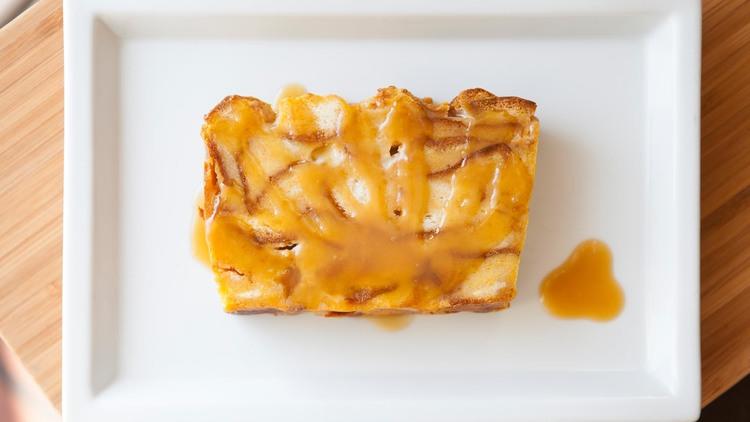 Pumpkin white chocolate bread pudding at Crème Caramel LA