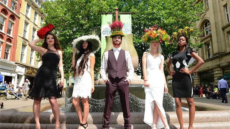 Flower hats on five models