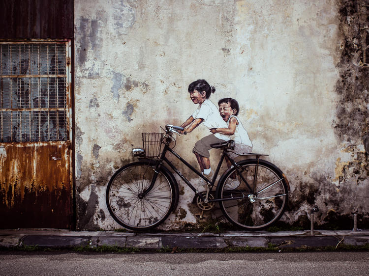 Little children on a bicycle